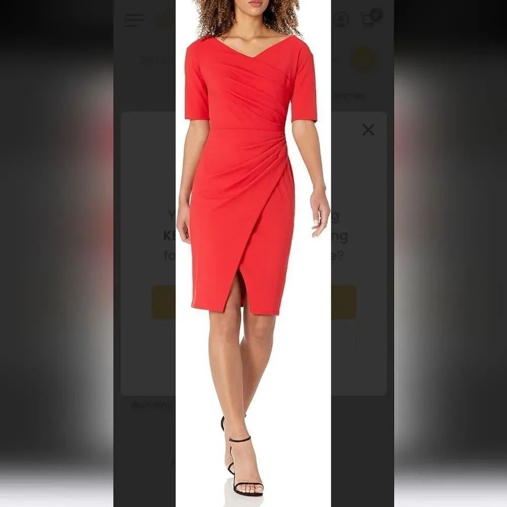 Tadashi Shoji Adi Textured Crepe Dress Pleated Wrap Flame Size L